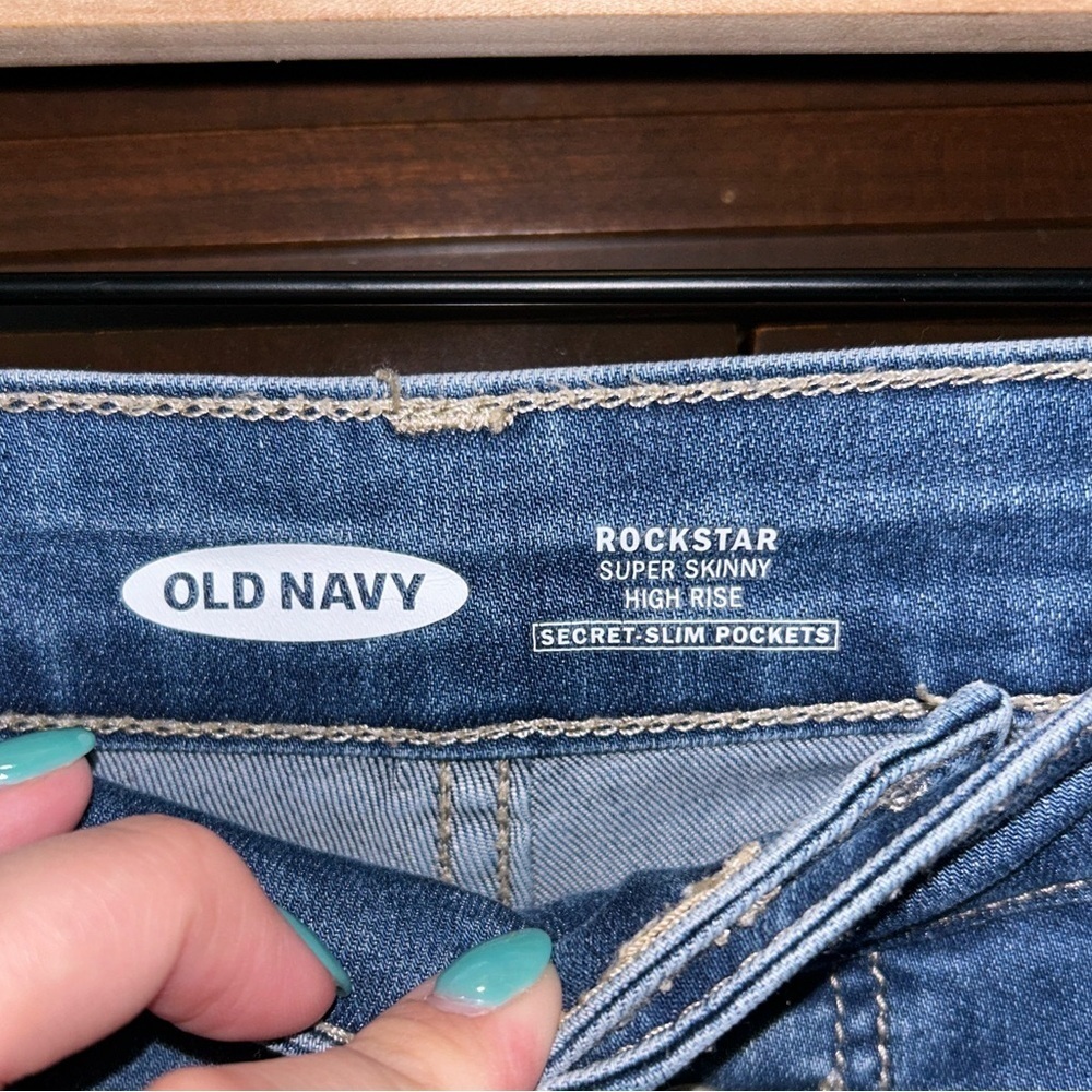 Old Navy Rockstar Super Skinny High Rise Blue Jeans 8 Tall - Picture 2 of 4